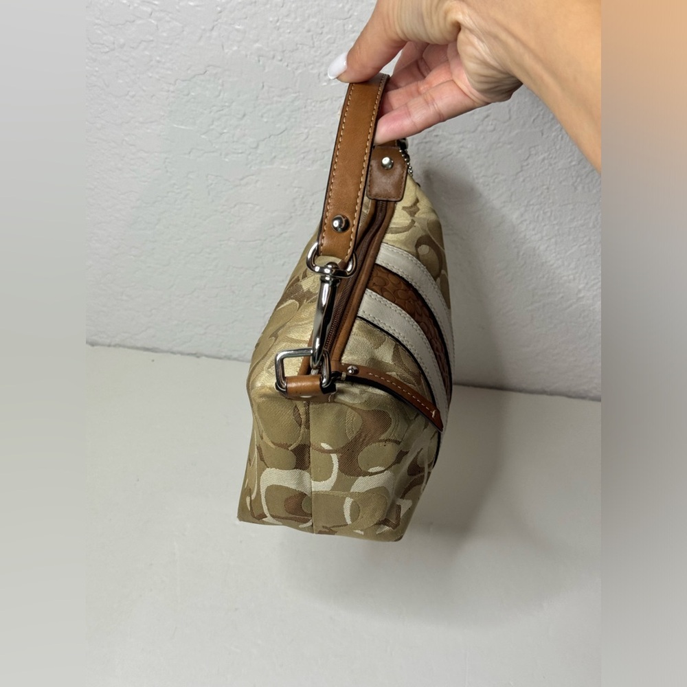Vintage Y2K COACH Signature C Brown Mini Bag Striped & Zip Closure Baguette - Picture 2 of 11